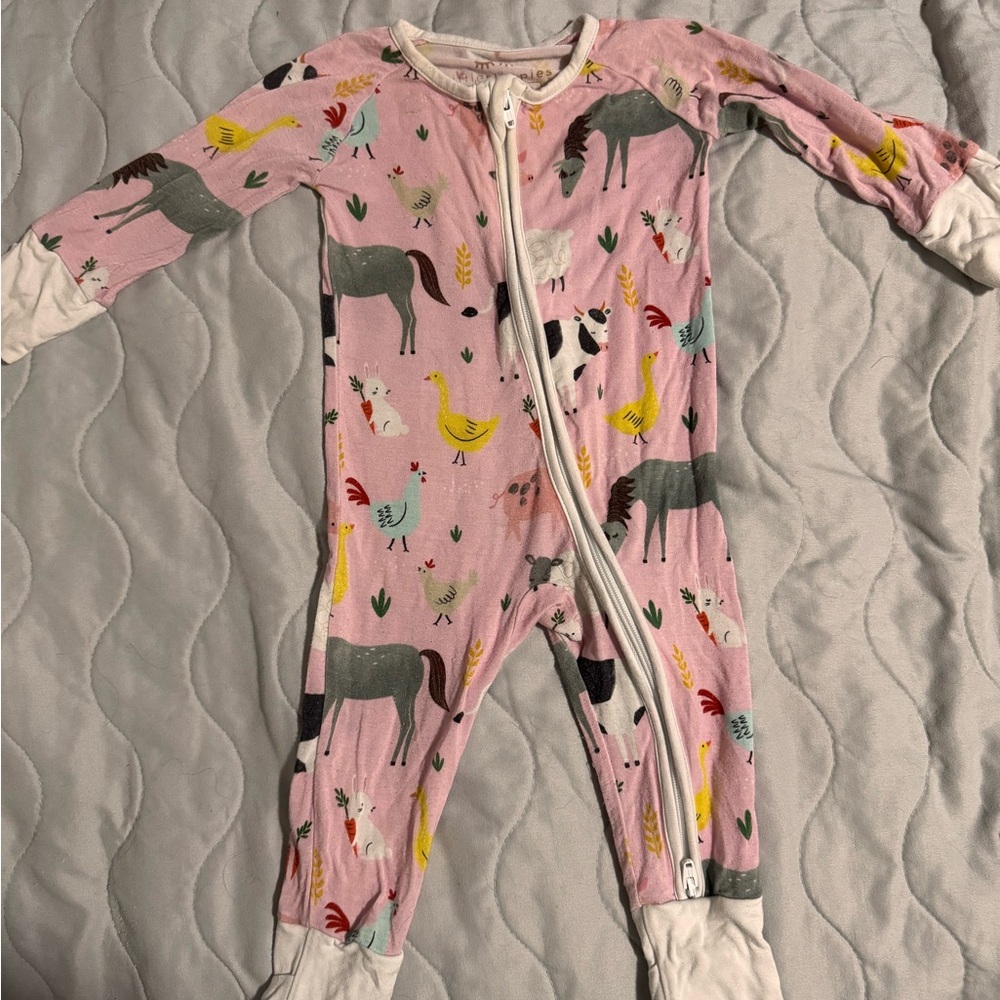 Little Sleepies Pink Farm Animal Print Kids One Piece